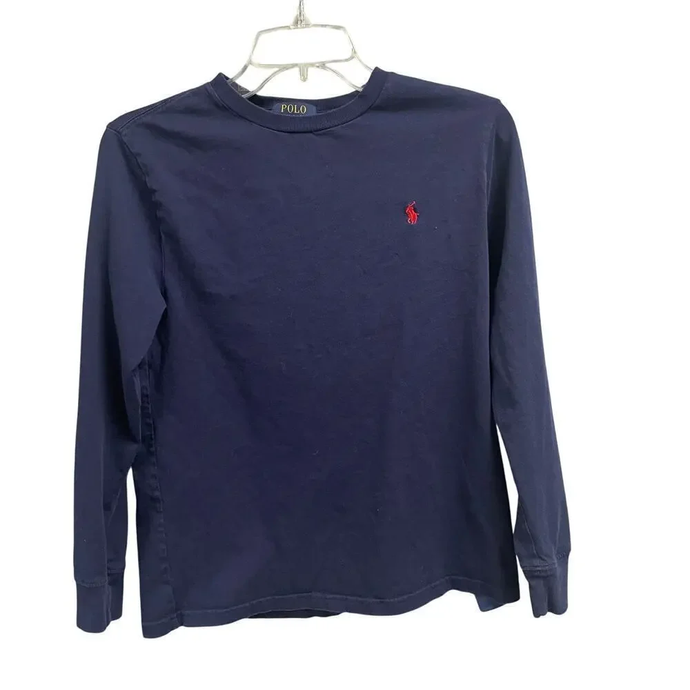 Polo Ralph Lauren Boys Long Sleeve Tee Shirt Size Large Navy Red 10-12 Preppy
